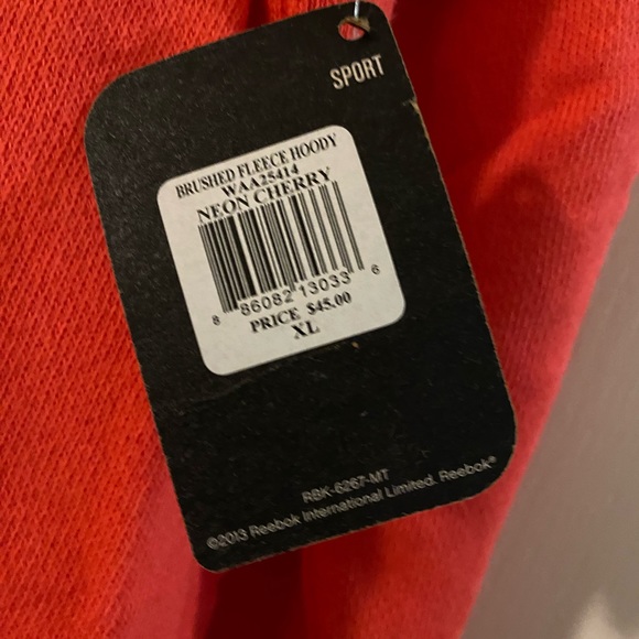Reebok sweatshirt hoodie. NWT neon cherry color, thumb holes. - Picture 6 of 7